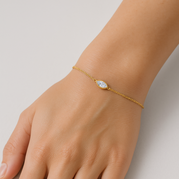 Mandy Delicate 0.25ct Lab Grown Marquise Diamond Bezel Set Bracelet in 14ct Yellow Gold - Image 2
