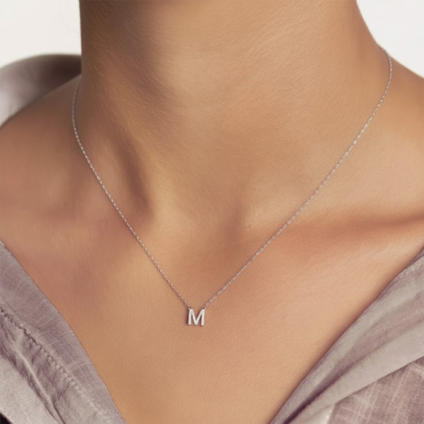 Katherine 9ct White Gold Diamond Initial Necklace - Image 6
