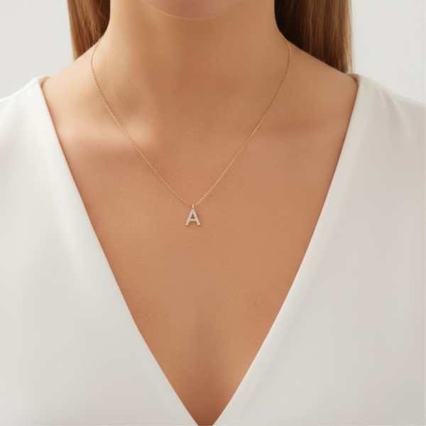 Kayla 14ct Yellow Gold Lab Diamond Initial Pendant Necklace - Image 2