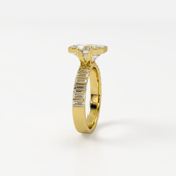 Lyra Emerald Cut Half-Bezel Ring with Baguette Accents - Image 4